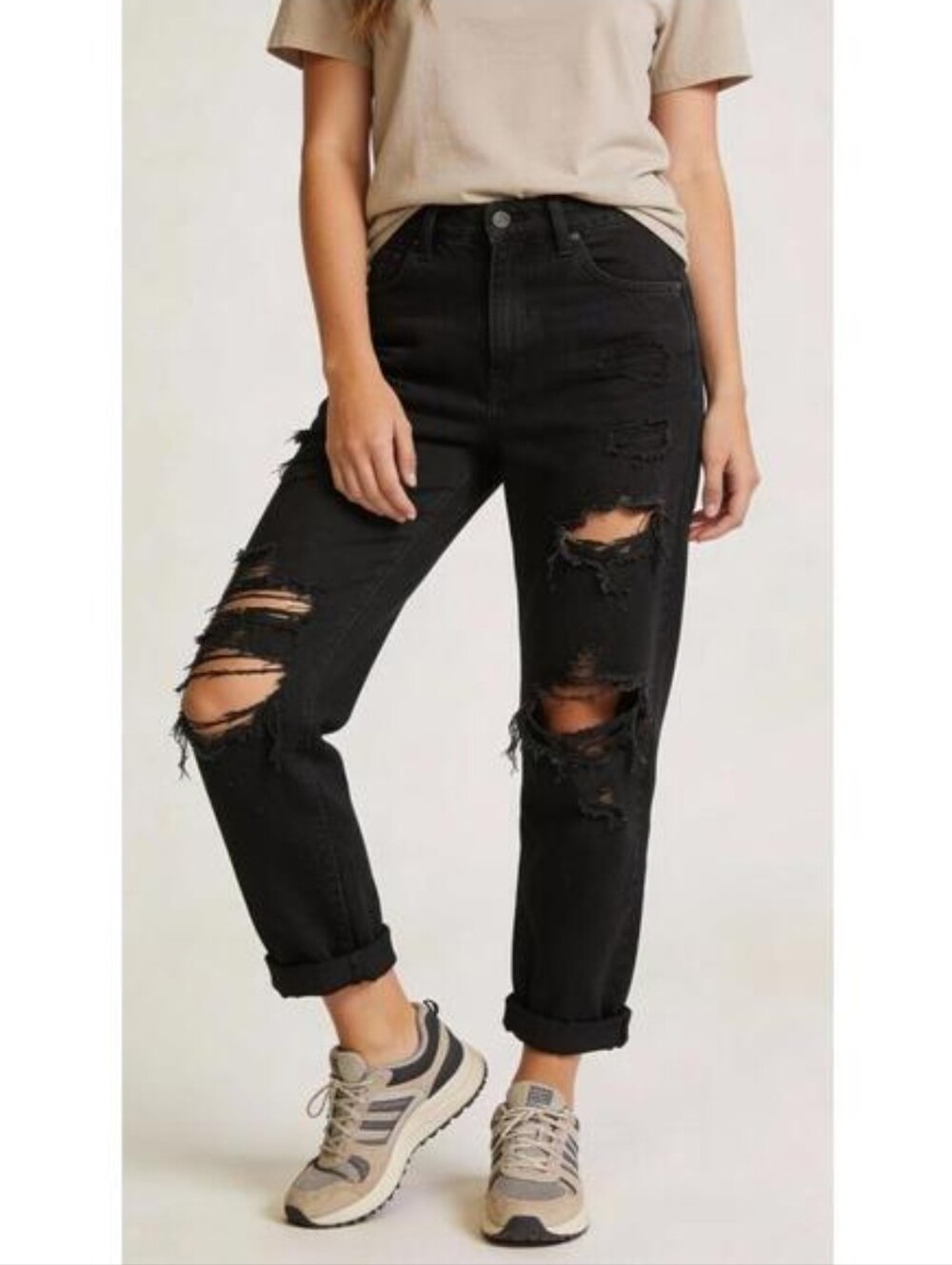 American Eagle AEO Distressed Black Mom Jeans Y2K Grunge Style 6